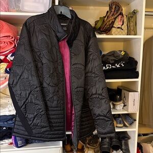 Dennis Basso Black Floral Puffer Jacket